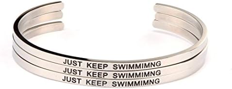 "Just Keep Swimming" cuff bangle bracelet engraved - positive messages
