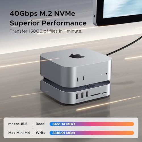UGREEN 40Gbps Mac Mini M4 Dock with NVMe SSD Enclosure (Up to 8TB), 10-Port Hub & Stand with 5x 10Gbps USB-A/C, Up to 8K HDMI, SD/TF 4.0, 3.5mm Audio,Cooling Fan, Seamless Fit for Mac Mini M4/M4 Pro