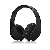 Tugood Bluetooth Headphones, Hi-Fi Stereo Wireless Over Ear Headsets w/ Built-in Micphone, Foldable, Soft Memory-Protein Earmuffs, and Wired Mode for PC, Cell Phones, TV in Black Color