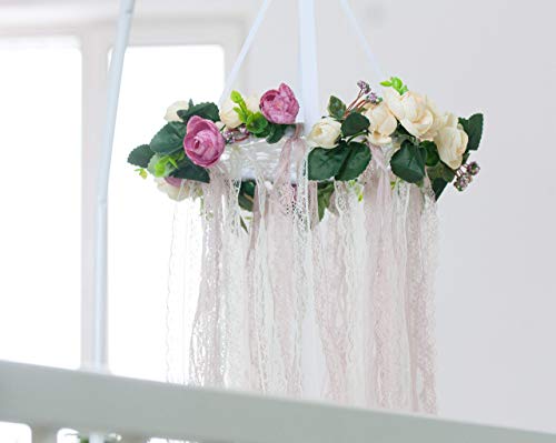 Boho Baby Mobile Flower Dreamcatcher Nursery Crib Mobile Floral Chandelier Baby Girl Shower Mom to be Gift Diam 8 inces(20 cm) - Thumbnail 2