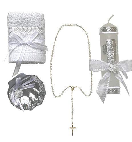 Angelitos de Mexico Ceremonial Baptism Kit Shell Towel Candle and Rosary Juego de Bautizo Artesanal - Thumbnail 5
