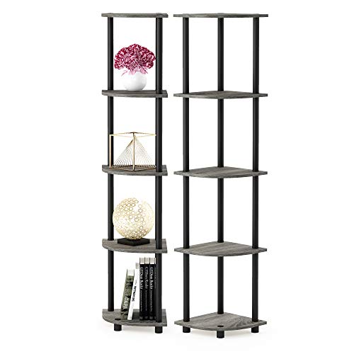 Furinno 5-traps hoekdisplay multifunctioneel rek, hout, French Oak Grey/Black, 29,46 x 29,46 x 146,56 cm