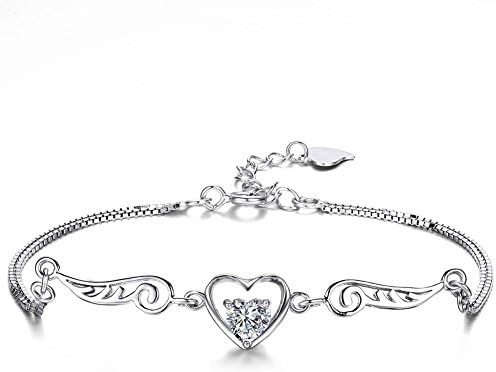 Mmiiss Double Open Heart Chain Bracelet 925 Sterling Silver Heart Crystal Love Bracelet for Women