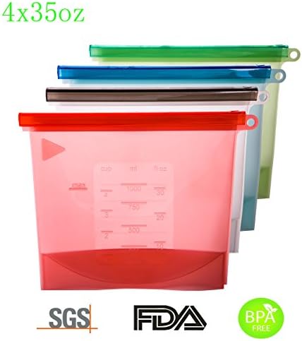 Reusable Food grade Silicone Storage Bag 4 pack Refrigerator Safe Kitchen Utensils Store Meat Fruit Food Vegetables Milk Microwave Container