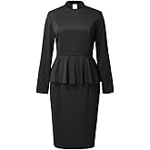 FAD-4U Church Clergy Dress for Women Minister Long Sleeve Ruffle Slim Pencil Dress with Tab Insert Stand Collar