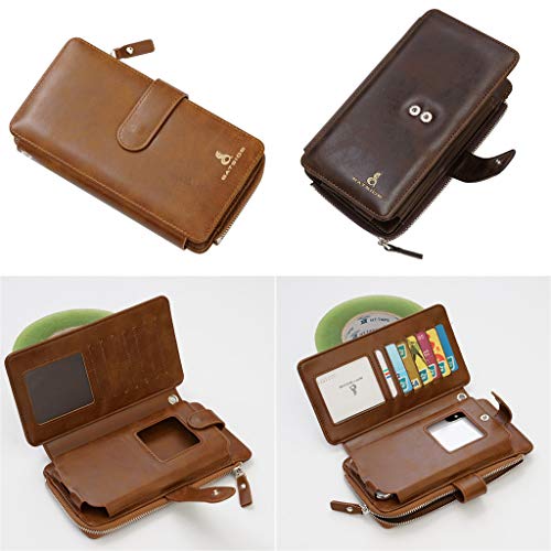 Kecar❤Men Long Wallet, Business Money Clip Zipper Coin Clutch Bag Mobile Phone Bag, Retro Purse Handbag for Wedding, Party, Daily Casual Wearing, Travel, Office Occasion