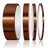 High Temp Tape, ELEGOO 4 Pack Polyimide High Temperature Resistant Tape Multi-Sized Value Bundle 1/8'', 1/4'', 1/2'', 1'' with Silicone Adhesive for Masking, Soldering etc.