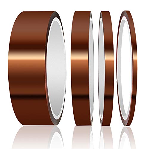 High Temp Tape, ELEGOO 4 Pack Polyimide High Temperature Resistant Tape Multi-Sized Value Bundle 1/8'', 1/4'', 1/2'', 1'' with Silicone Adhesive for Masking, Soldering etc.