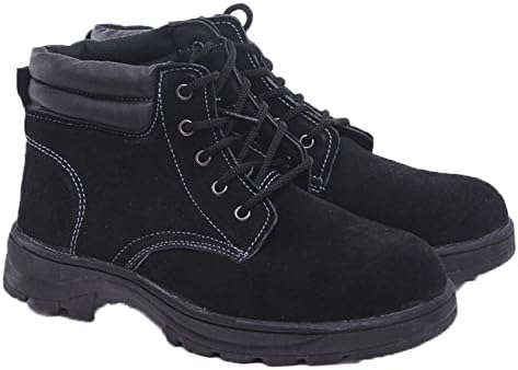 HanHelp Safety Cold Weather Working Leather Boots, Non-Slip Anti-Puncture Impact-Reducing Safety Shoes, Winter, Gardening, Construction, Welding, Outdoor Climbing, Heavy Duty, Protect Feet.(Black)