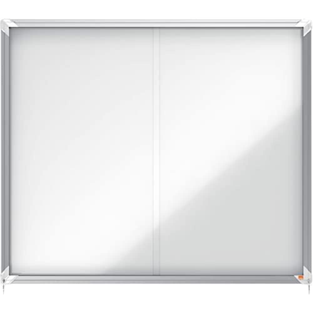 Nobo Magnetic Lockable Notice Board With Sliding Glass Door, 15 x A4, Premium Plus, White, 1902609