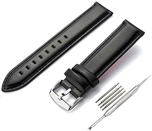 18mm 20mm 22mm Black Genuine Leather Watch Strap with Two Pairs of Spring Bar and Repair Tools Waterproof Replacement Wrist Watches Band
