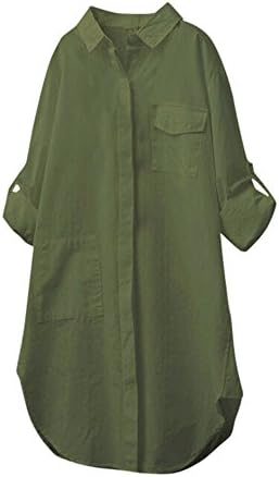 Celiy Women Cotton Linen Casual Solid Long Sleeve Shirt Blouse Button Down Tops