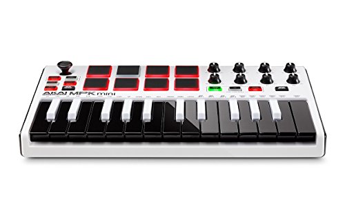 Akai Professional MPK Mini MKII White | 25-Key Ultra-Portable USB MIDI Drum Pad & Keyboard Controller with Joystick, VIP Software Download Included - Limited Edition