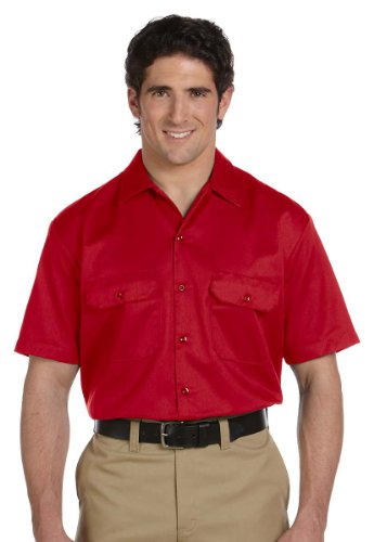 Dickies Men's 5.2 oz. Short-Sleeve Work Shirt, Large, Red