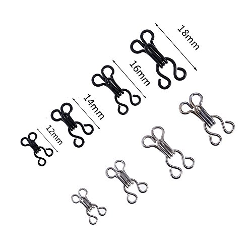 Bignc 192 Set Sewing Hooks and Eyes Closure for Bra,Clothing and Pants, 4 Sizes (Silver and Black)