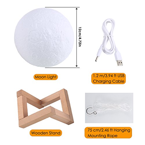 Moon Lamp, ALOVECO 3D Printed 16 Colors RGB Moon Light with Remote Control, Dimmable USB Rechargeable LED Lunar Moon Night Light with Stand for Kids Women Lover Birthday Gift (16 Colors with Remote) - Thumbnail 6