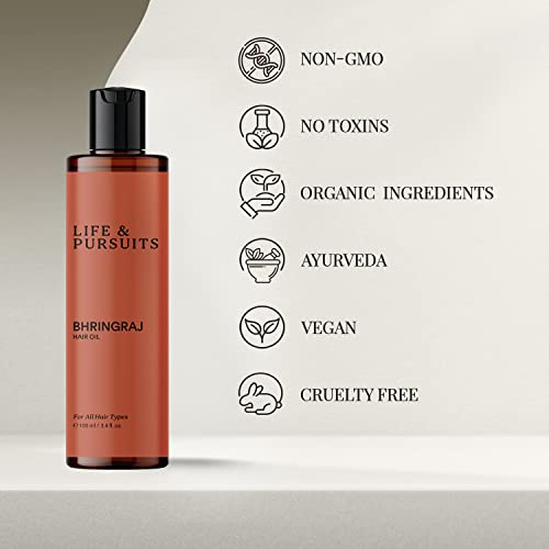 Life & Pursuits Bhringraj Hair Growth Oil 3.4 Fl Oz Natural Scalp Therapy, Made with Ayurvedic