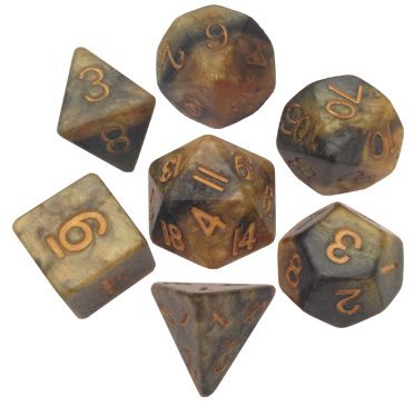 Polyhedral 7 Die Set Resin Dice: Combo Attack Black/Yellow with Gold Numbers