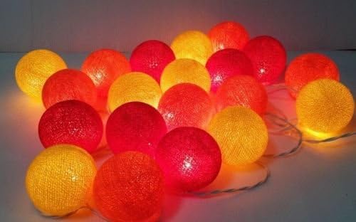 HOT TONE RED ORANGE COTTON BALL FAIRY LED STRING LIGHTS PARTY PATIO WEDDING