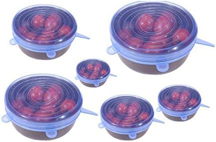 6 Pack Silicone Stretch Lids, Reusable for containers of various sizes and shapes,Keep food fresh and clean (Blue)