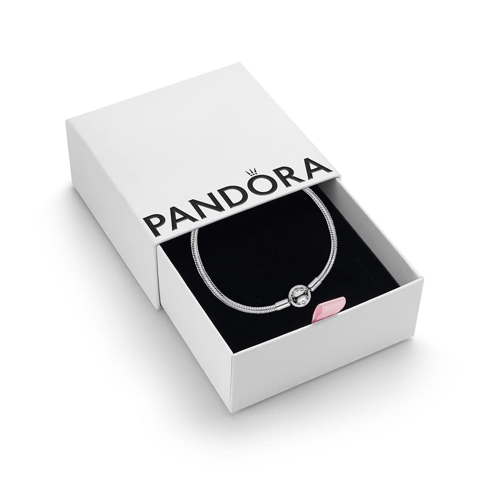 PANDORA Moments Women's Sterling Silver Smooth Snake Chain Bracelet for Charms, Size 18, With Gift Box