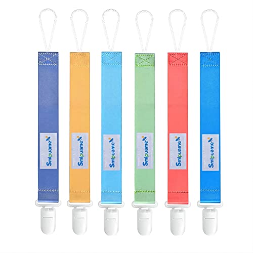 Smlpuame Dummy Clip Boys Girl,6 Pack BPA Free Soother Chain,Pacifier Holder Clips for Teether Toy,Baby Dummy Strap Clip Universal Design Fit All Pacifiers Baby Teething Toys,Newborn Baby Gift(Pure)