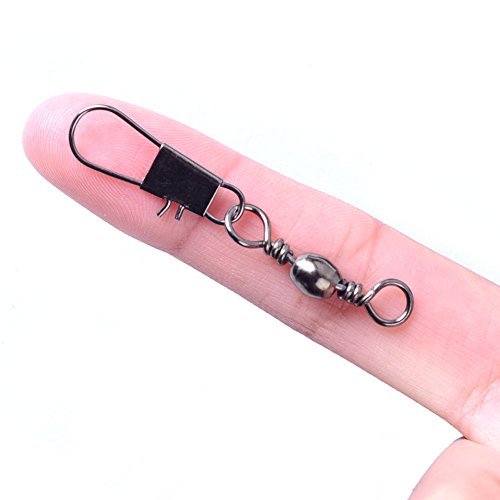 Agepoch Rolling Ball Bearing Barrel Swivels With Safety Interlock Snap Solid Rings fishing Welded Ring Fishing Connector Accessories Tackle Tensile Test Strength (6#-1.61''-25LB-120pcs)