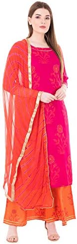 Ortange Women's Rayon Printed Kurta And Palazzo With Chiffon Dupatta Set