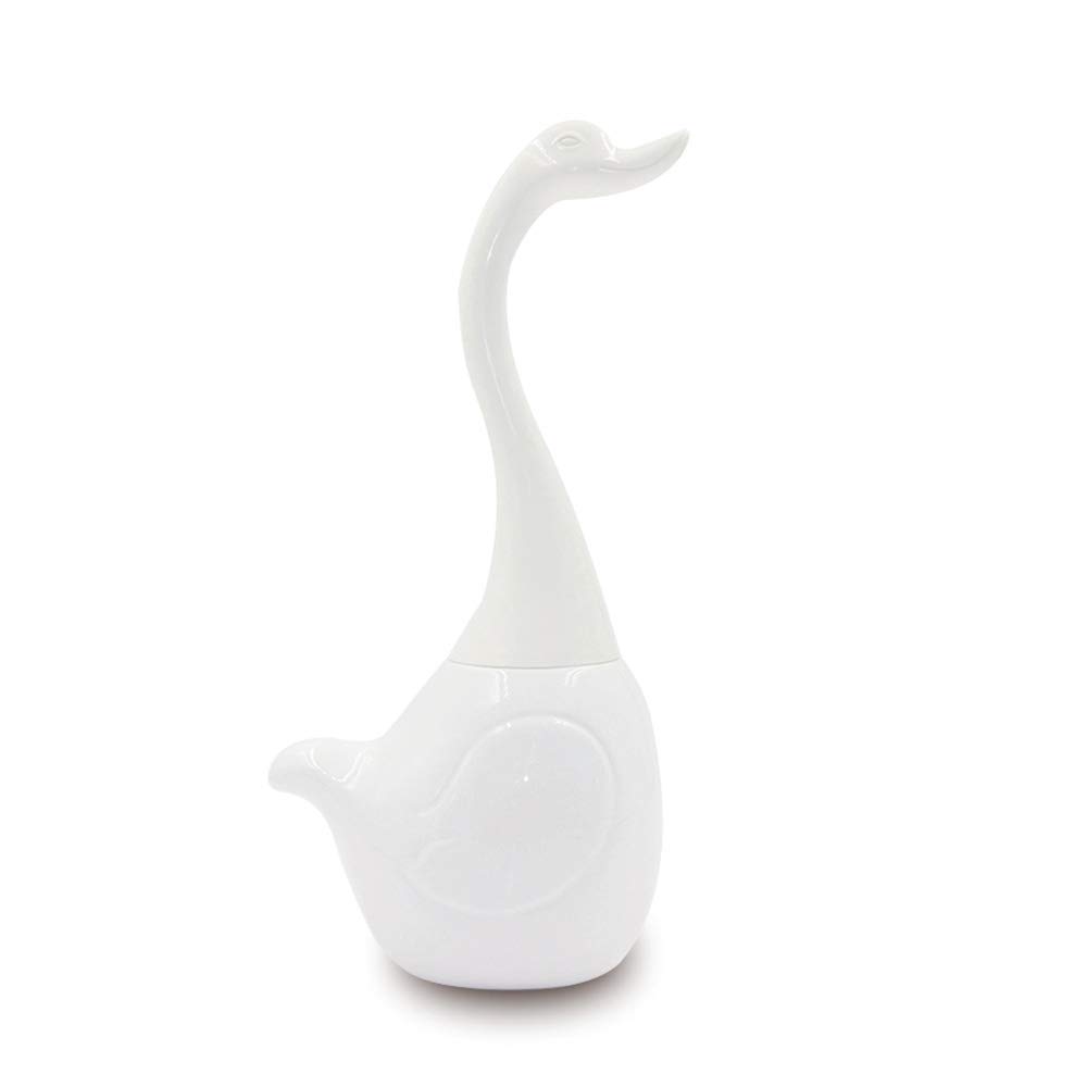 Toilet Brush and Holder, Bathroom Full Closed Toilet Brush Set Ceramic Base long Plastic Handle Cleaning Brush Novelty Swan toilet brush (White)