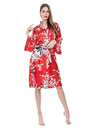 MissFashion, bata tipo kimono en satén "Peacock & Blossoms" para dormir, para dama.