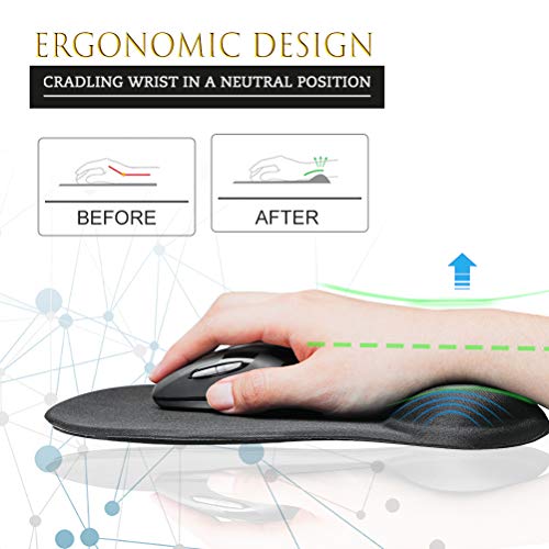 MROCO Ergonomic Mouse Pad with Gel Wrist Rest Comfortable Mouse Pad with Wrist Support, Pain Relief Mousepad with Non-Slip PU Base Mouse Mat for Home, Office & Travel, 11 x 8.7 inches, Black - Thumbnail 3