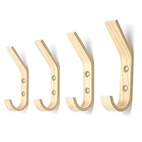 Set of 4 Single Wooden Wall Hooks for Storage Organisation in Scandinavian Style (ash)