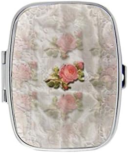 Vintage Lace with Rose Custom Unique Silver Medicine Drug Container Case Holder Decorative Metal Pill Box
