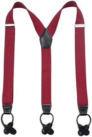 Warm Sunshine Men's Elastic Y-back Leather Button End Suspenders-46",Burgendy