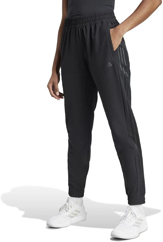 Femme Pacer Workout 3 Stripes Woven Mid Rise Pants, Black, L