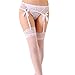 MISMXC Women's 3 Pieces Lace Garter Belt Stockings Sets with Butterfly Panty (White)
