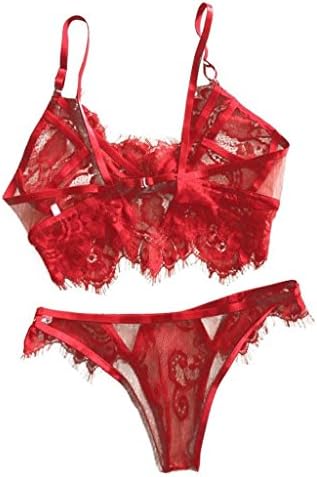 Underwear,Halence 1 Sexy Lingerie Set Lace Bra +Thongs Briefs G-string (XX-Large, Red)