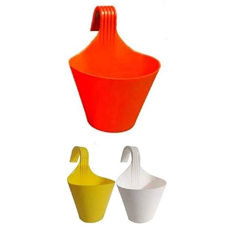 PALOMINO Beautiful Hanging Pots for Railings/Railing Flower Pot - Set of 3 Plant Container Set (Pack of 3, Plastic) Plant Container Set (Pack of 3, Plastic)