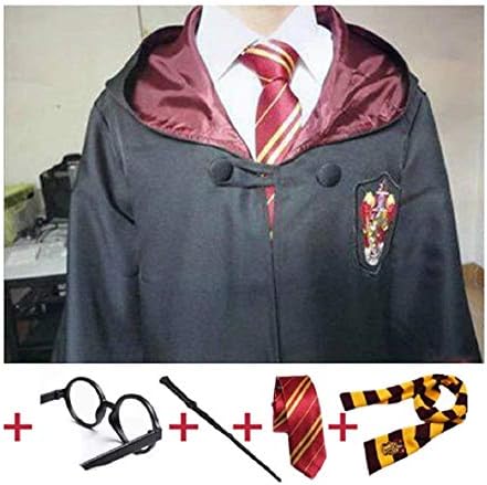 Robe Cape with Tie Scarf Wand Glasses for Harry Potter Cosplay - 03 Red
