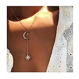 Edary Boho Moon Necklace Star Pendant Necklaces with Rhinestone Necklace Jewelry for Women and Girls