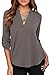 HIMONE Women's Blouses V Neck Cuffed Sleeve Blouse Shirts Tops