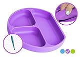 Babiere Silicone Toddler Plate – Powerful Suction Base Stays Put to Highchair – Grip Dish with Divided Sections – BPA & Toxin Free, Microwave & Freezer Safe – Free Silicone Baby Spoon – Purple
