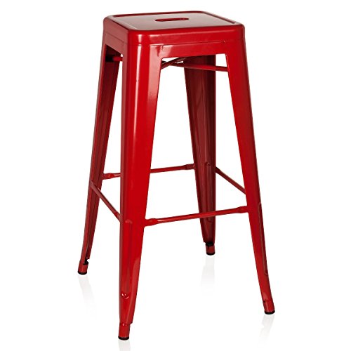 hjh OFFICE 645011 Barhocker VANTAGGIO HIGH Metall Rot Retro-Hocker im Industry-Design, stapelbar