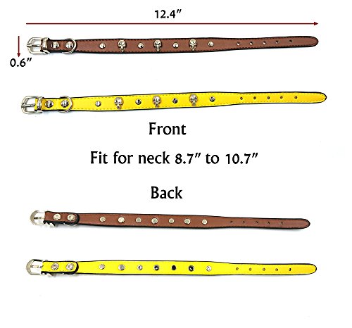 M2cbridge Small Dog Leather Collars Puppy Cat Skull Rivet Necklace, 2 Pack (Brown/Yellow)