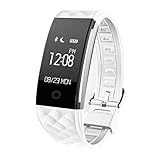 Sports Fitness Tracker, ZIMINGU Smart Bracelet with Heart Rate Monitor Pedometer Call Reminder OLED Touch Screen Waterproof Bluetooth Wristband with Calories Tracker(White)