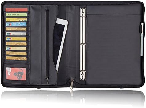 Business Portfolio Padfolio Binder Organizer 3-Ring Premium PU Leather Professional Padfolio, Interview Resume Portfolio Binder with Zippered Closure - IPad/Tablet Sleeve - Notepad &amp; Card Holder