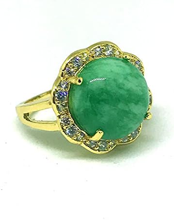 yigedan Women Round Green Jade Stone Crystal Gold Ring