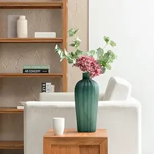 MH London Large Vase - 17 Inch Fluted Glass with Premium Finish - Aesthetic Home Decor for Living Room - Elegant Home Decor Items, Perfect for Gifting and Decoration (Green)