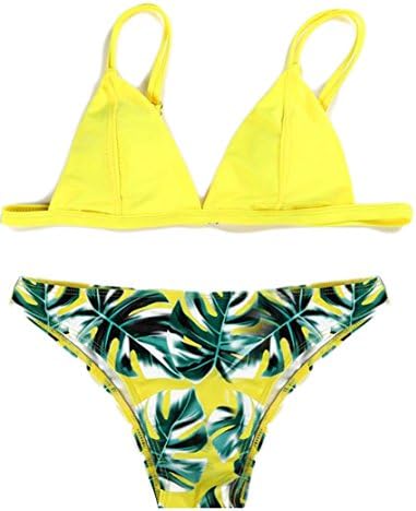 GH Women's Bright Diving Triangle Summer Print Beach Bikini Sets Yellow M