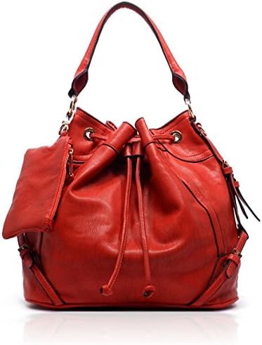 New V.Channel Large Drawstring Bucket Bag w/ Crossbody Strap + Coin Bag- Red